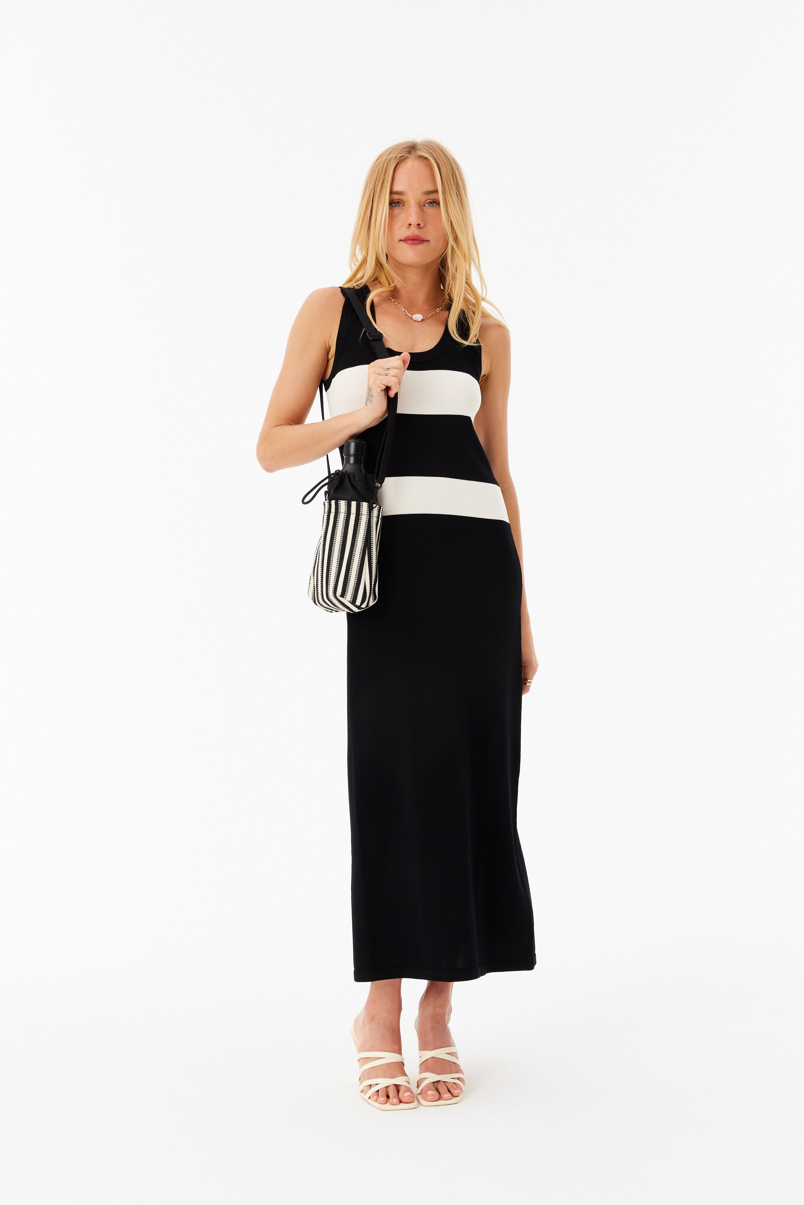 The Water Bottle Crossbody in Black Stripe